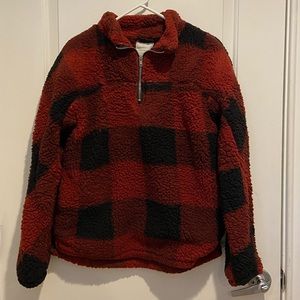 Thread and Supply plaid fluffy 1/4 zip
